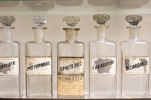 Antique pharmaceutical glass bottles